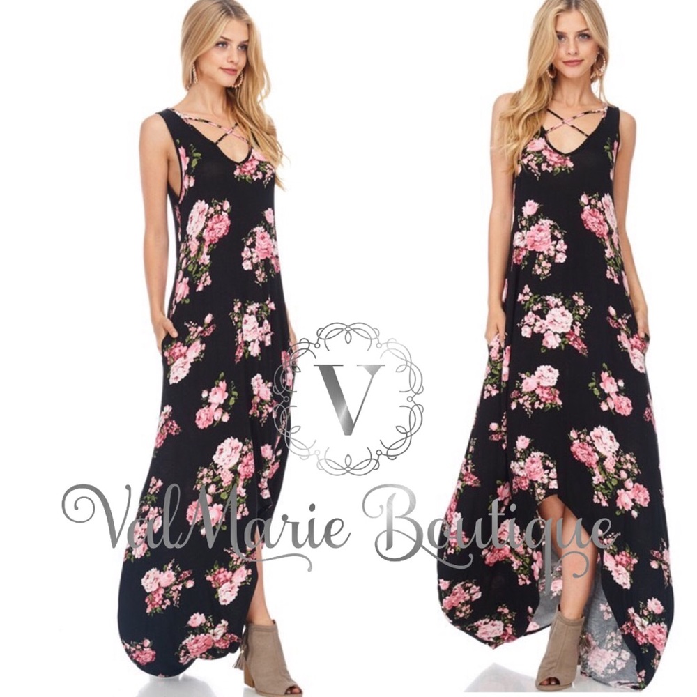 Black floral maxi dress